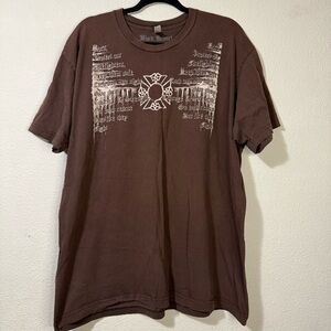 Black Helmet Brown T-Shirt Firefighter Fireman Top